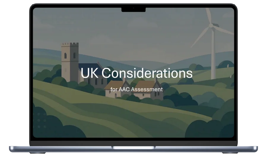 UK Considerations for AAC Assessment bonus module on a laptop